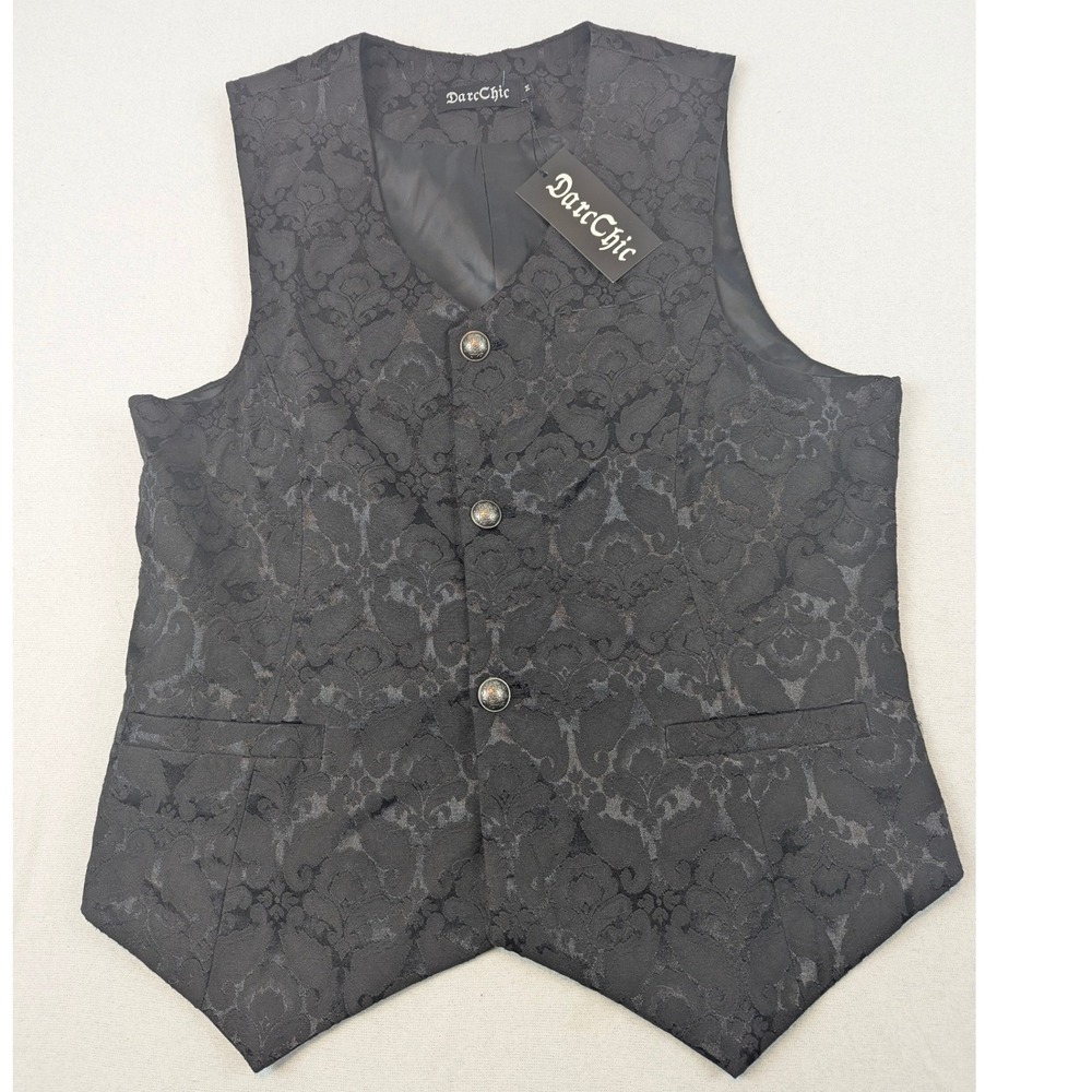 DarcChic Black Floral Brocade Steampunk Vest Women Medi Gothic Victorian Dark